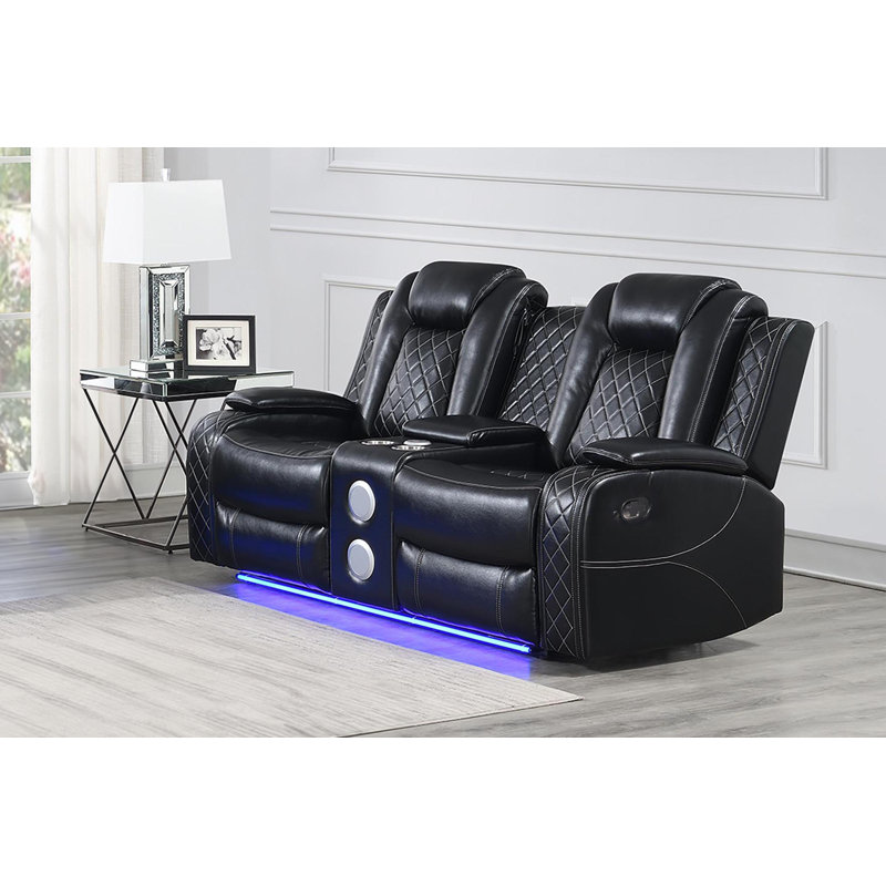 Gracey Pillow Top Arm Reclining Loveseat, Black Polyester Blend, Manual - Handle / Lever