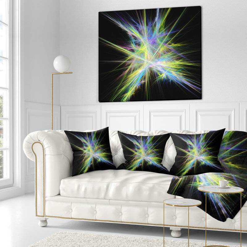 Chaos jaunes et bleus multicolores - coussin imprimé abstrait, 16 po x 1 po, Coussin décoratif