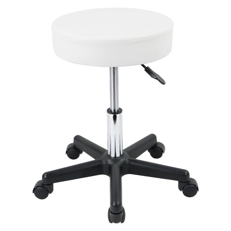 Tabouret de laboratoire rond réglable en hauteur en similicuir, Blanc