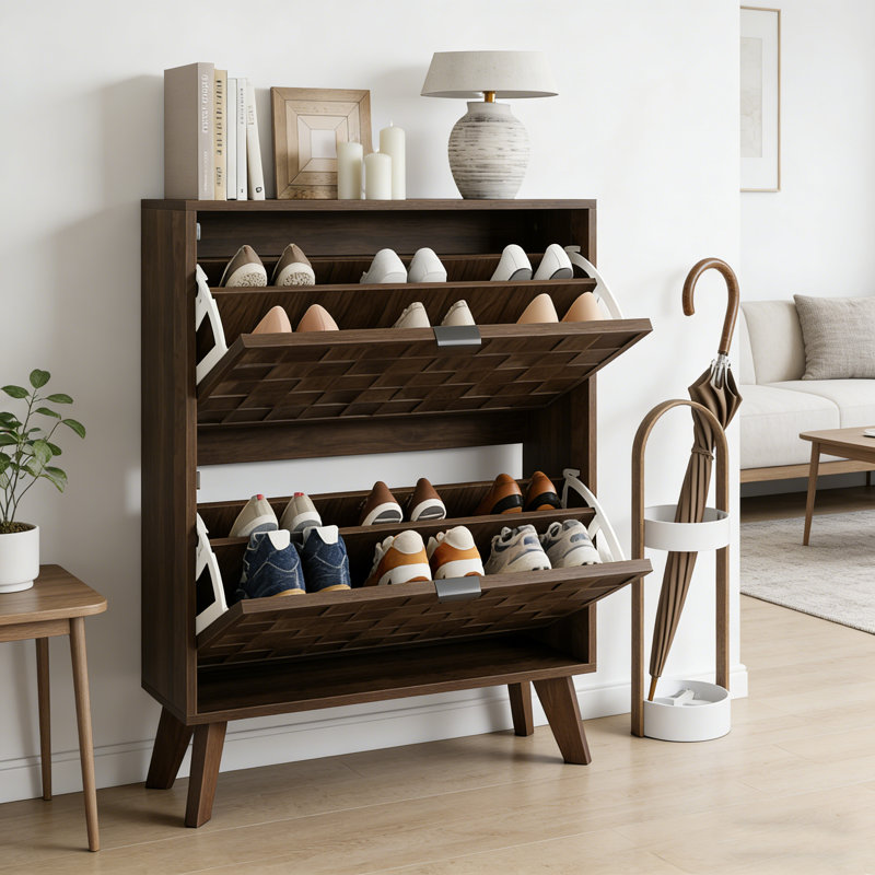 Armoire à chaussures à tiroir rabattable avec panneau rainuré