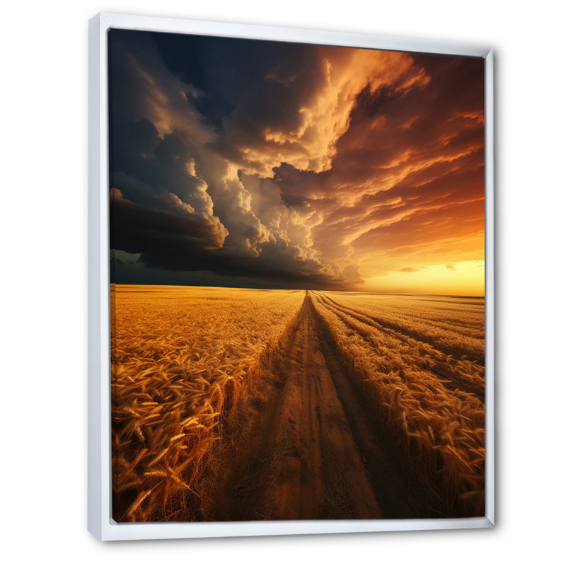 Baileyrae Golden Fieldsa, impressionnant paysage sur toile, Cadre flottant blanc, H 32 po x l 16 po x P 1 po