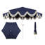 Parasol extérieur à frange bohémienne 9 pi avec manivelle et inclinaison Collins, auvent bleu marine festonné résistant aux rayons UV, mât blanc-1422570732-1412435128