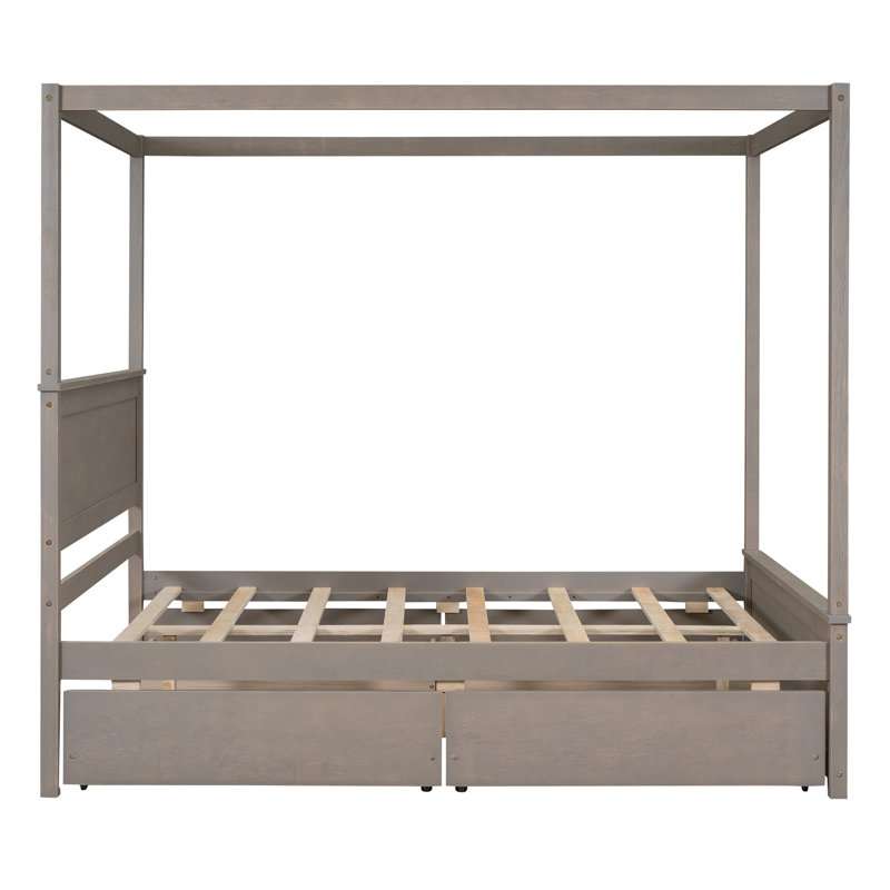 Dilyla Storage Canopy Bed, Light Brown, 1 Bed and 2 Side Cabinet Storage Shelf