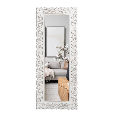 Felicio Carved Full Length Wall Mirror | Rectangular Mirrors For Bathroom, Living Room, Bedroom, Hallway, Entryway & Any Space | Laronda 23x59” / White
