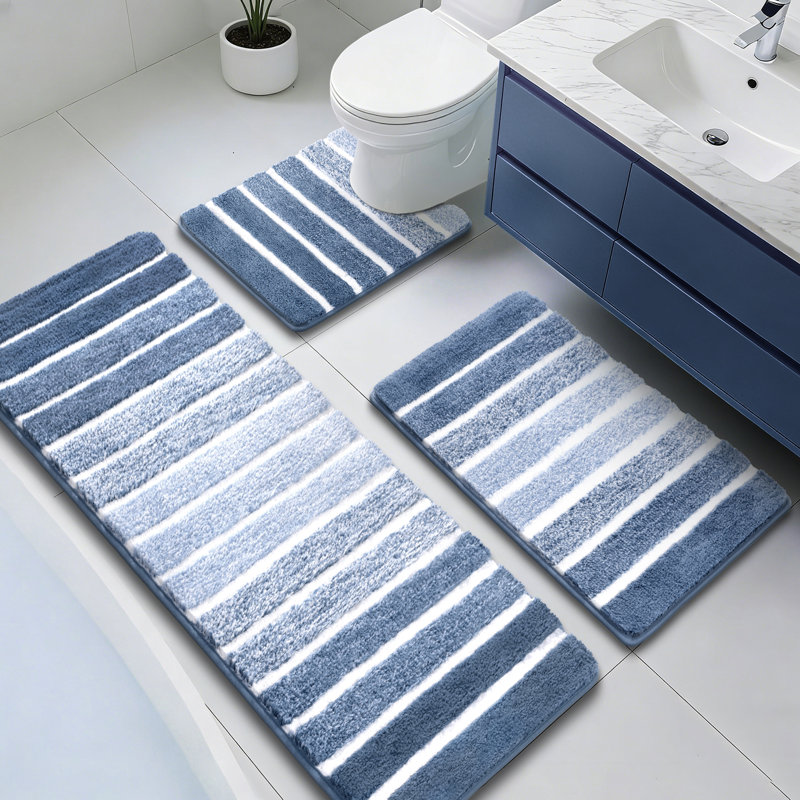 Ensemble de 3 tapis de bain antidérapants et absorbants, Bleu