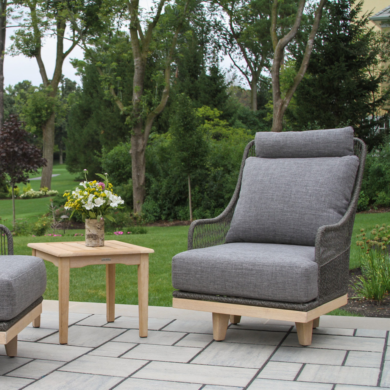 Posey Swivel Chair w Olefin Fabric, Charcoal Cushion / Gray/Natural Wood Frame