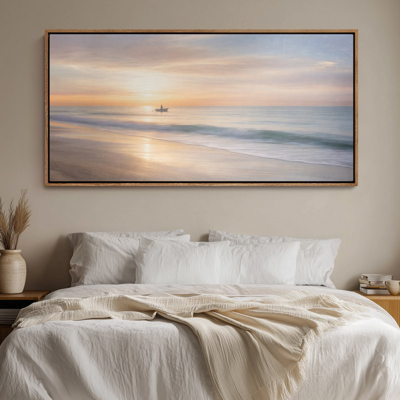 Grande toile murale encadrée, décor de paysage marin au lever du soleil - 60 po x 20 po, 60 po x 30 po, H 30 po x l 60 po