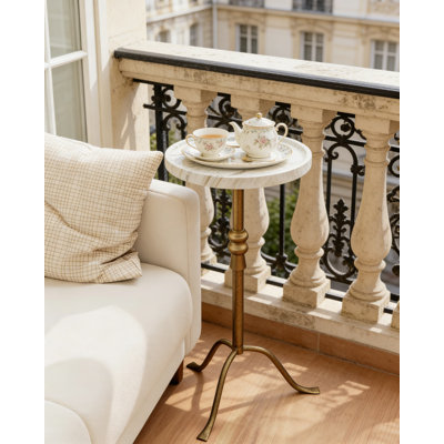 Vintage Martini Pedestal Table With Tray Top - Distressed Brass And Iron Accent Table For Living Room Or Bedroom