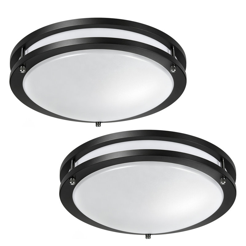 Plafonnier encastré à DEL noir à anneaux doubles à intensité variable 18 po pour cuisine, couloir, salle de bain et salle de bain