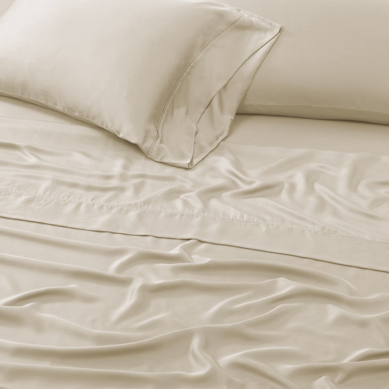 Sateen Sheet Set, Ivory, Cal.King Sheet Set + Fitted Sheet + 2 Pillowcases