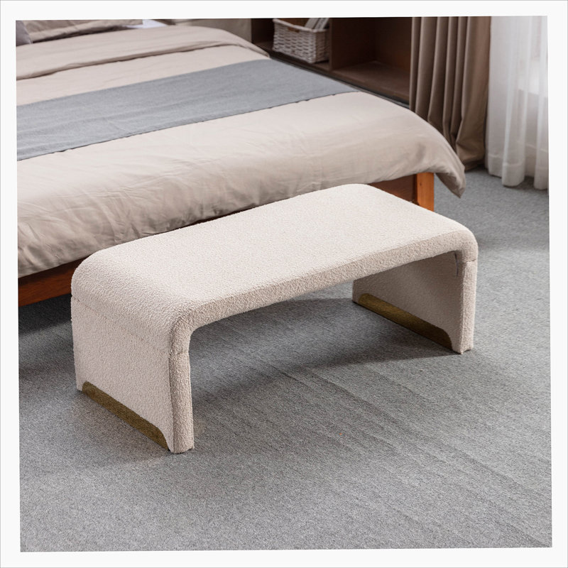 Dant Boucle Fabric Upholstered Bench Ottoman, Beige