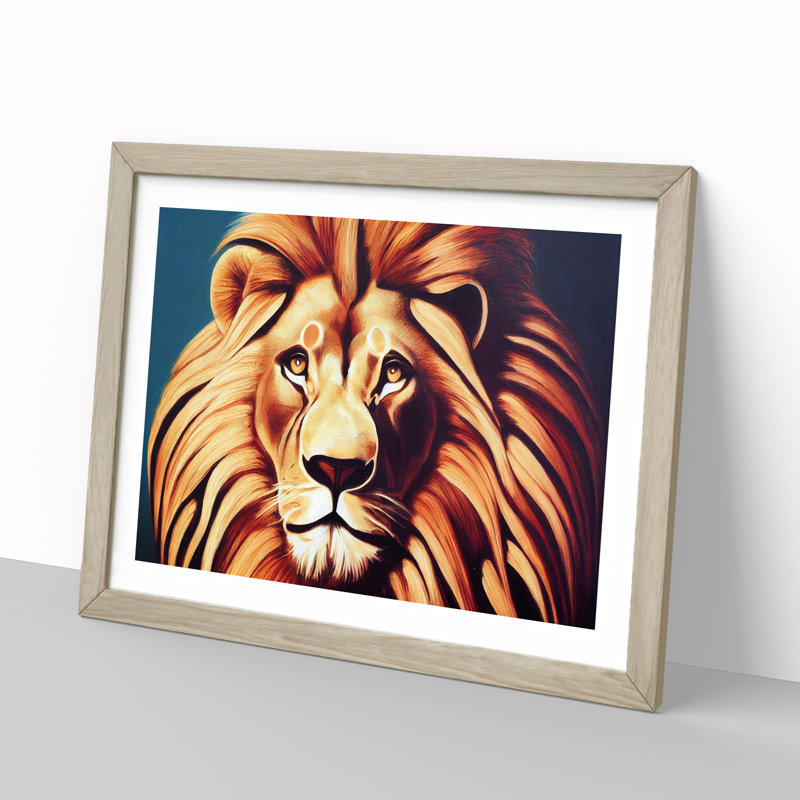 Prime Lion - Single Picture Frame Print, 46cm H x 64cm W x 2cm D, Oak Framed