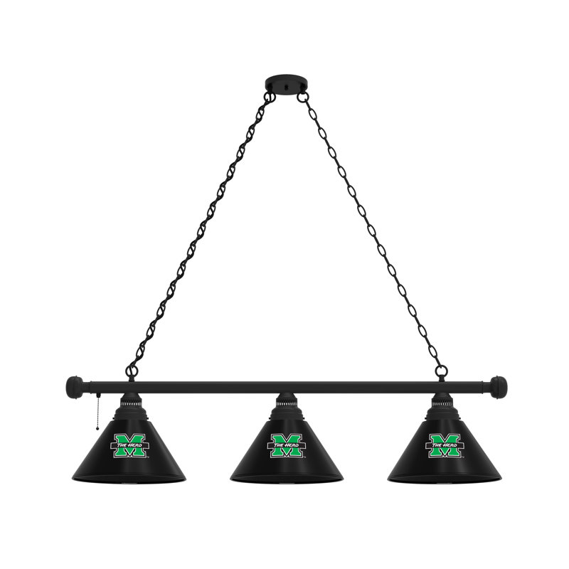 3 - Light Pool Table Lights Pendant, Black, Marshall Thundering Herd