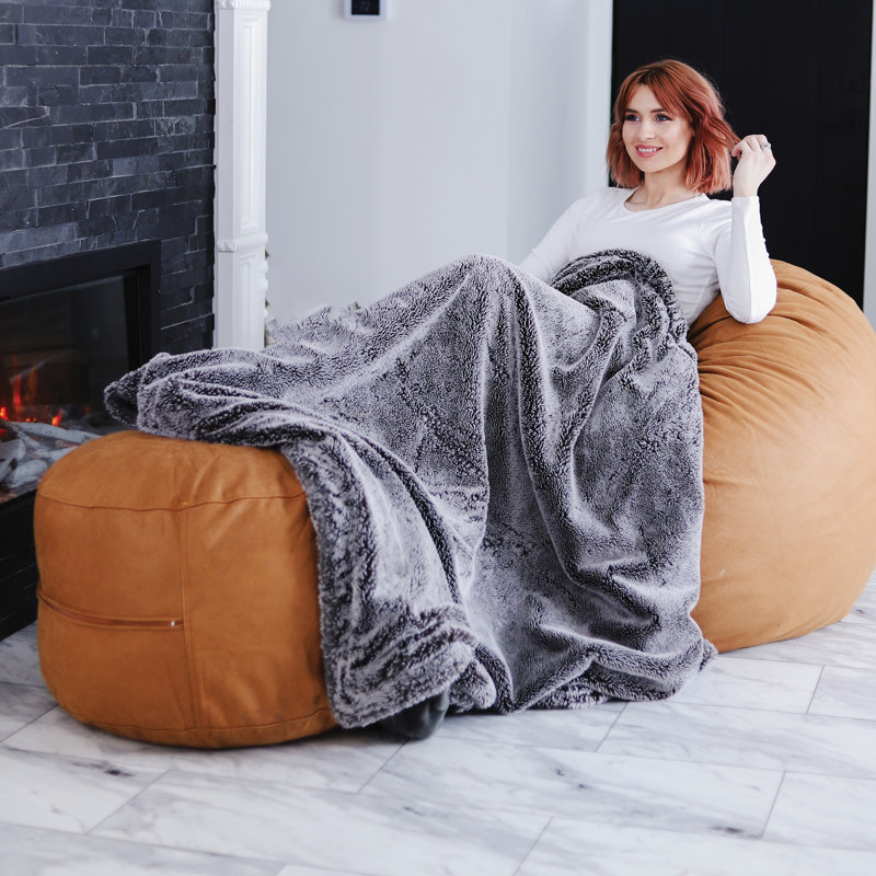 Upholstered Pouf, Cognac Faux Leather