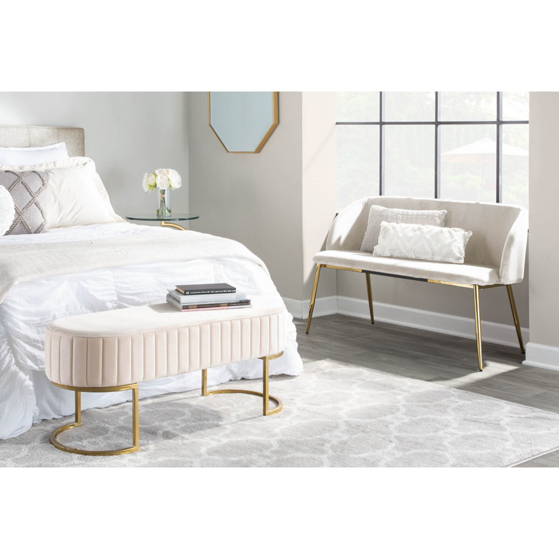 Banc rembourré en velours Terrence, Crème / doré