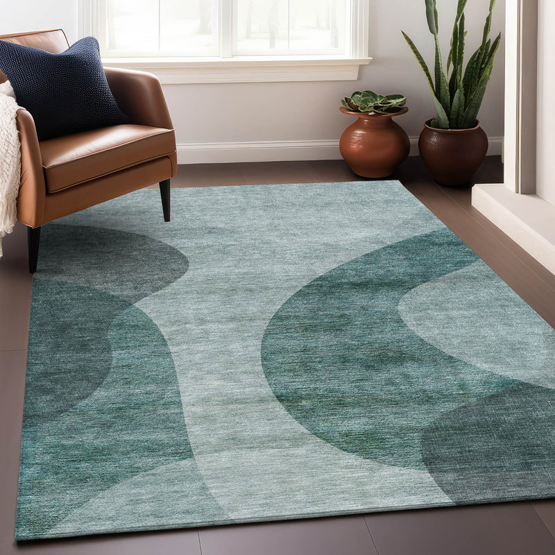 Premium Machine Washable Arnette Green Rug, Rectangle 2'6" x 3'10"