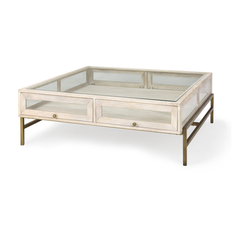 Table basse à 4 pieds avec rangement, 15 po x 43,5 po x 42 po, Blanc, Doré