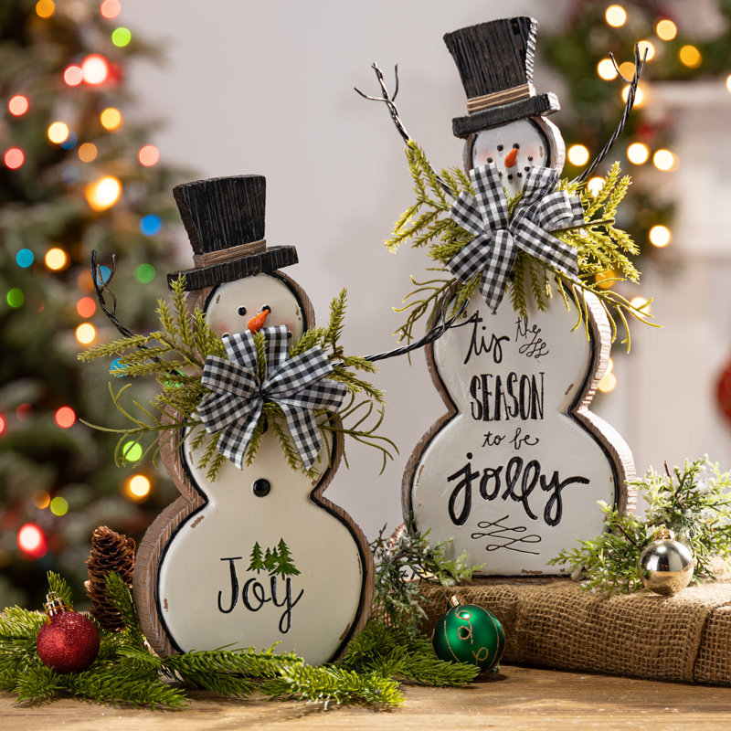 Ensemble de 2 figurines de bonhomme de neige en résine rustique