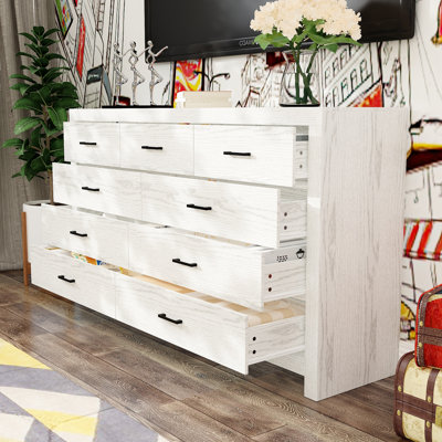 Ferreby TV Stand with 9 Drawers - Wood Finish, Anti-Tip, 2 Colors