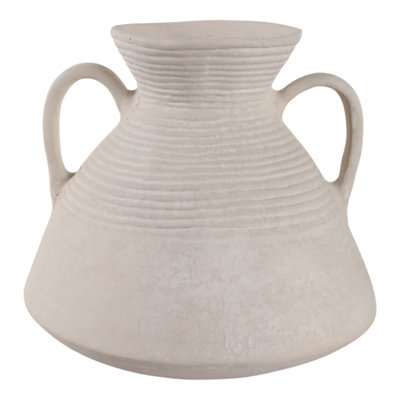 Vase Tiyler en poterie et papier mâché à motif de poignées pour la chambre à coucher ou le salon, style traditionnel et décontracté - blanc 15 po