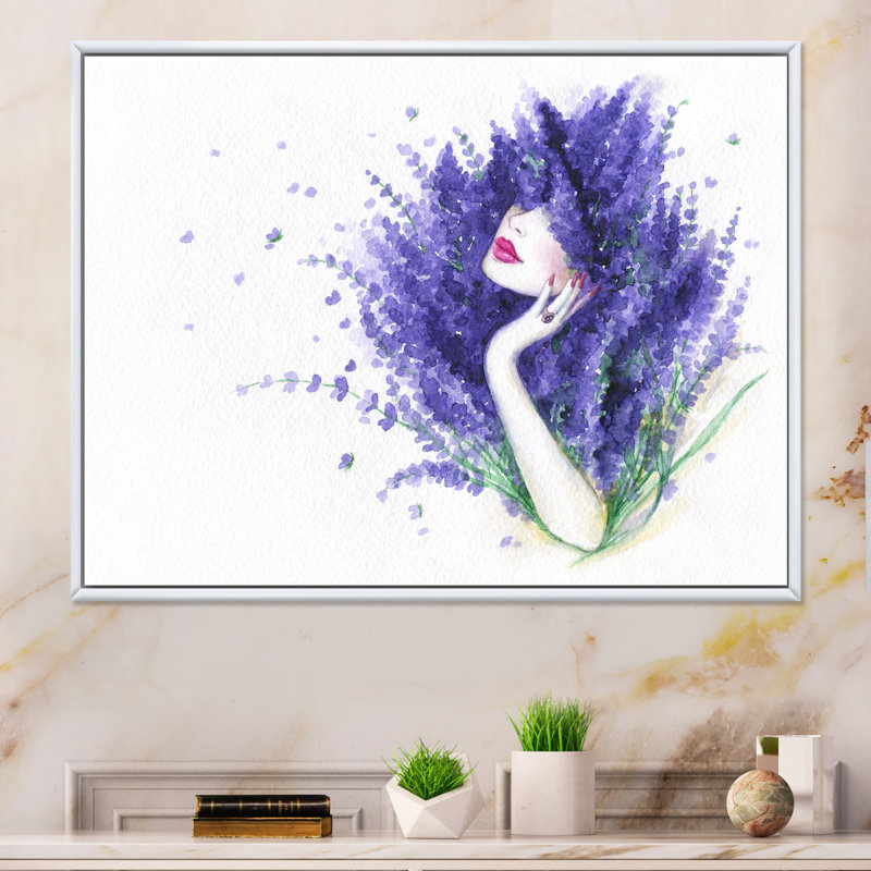 «Purple Elegant Fashion Woman Portrait», impression sur toile encadrée, H 16 po x l 32 po x P 1,5 po, Cadre flottant blanc