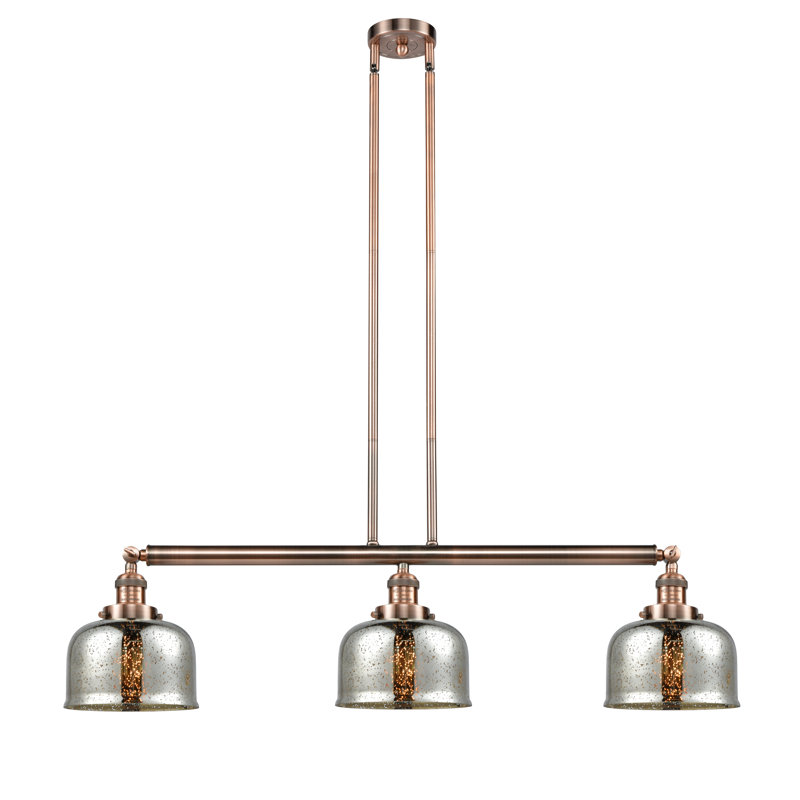 Jebediah 3-Light Metal Kitchen Island Pendant with Glass Shades, No Bulb Included, Silver Mercury, Satin Gold