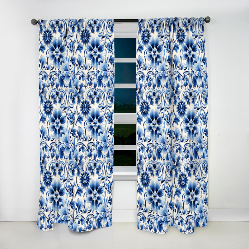 Cobalt Fretwork Ii Victorian Pattern II - Damask Curtain - Velvet Room Darkening - 1 panel, 52" W x 120" L