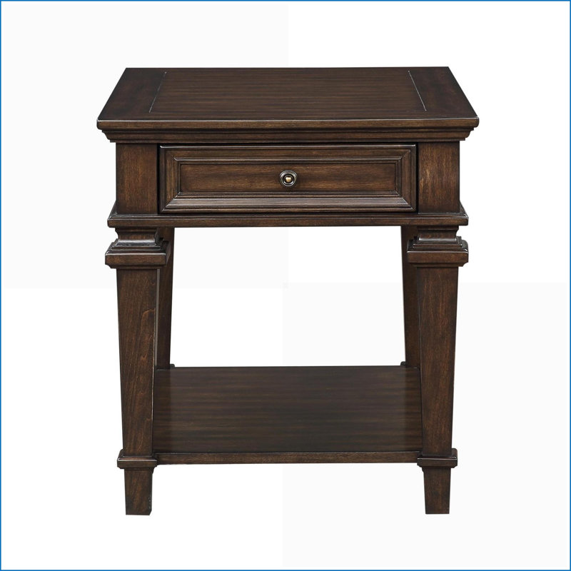 Table d'appoint traditionnelle en placage de bouleau pour salon, finition espresso, avec tiroir et tablette de rangement ouverte