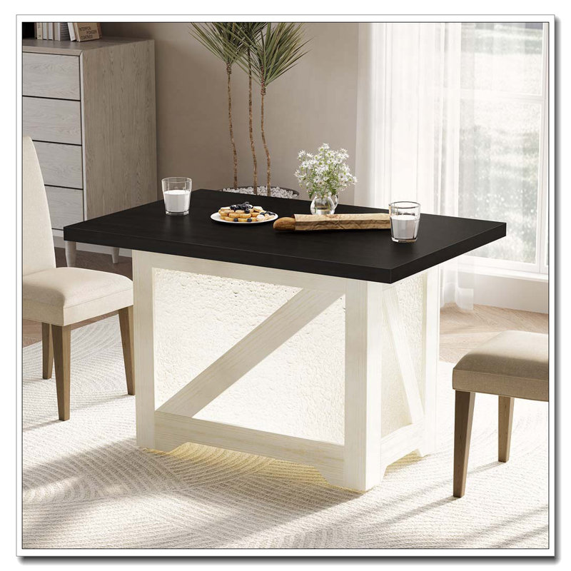 47 Inch Rectangular Dining Table, White+Black