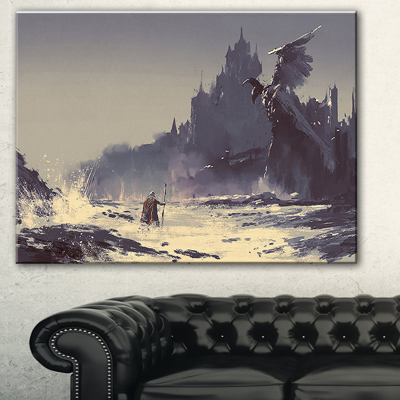 « dark imaginaire castle », reproduction de peinture à l’huile sur toile, H 20 po x l 20 po x P 1 po