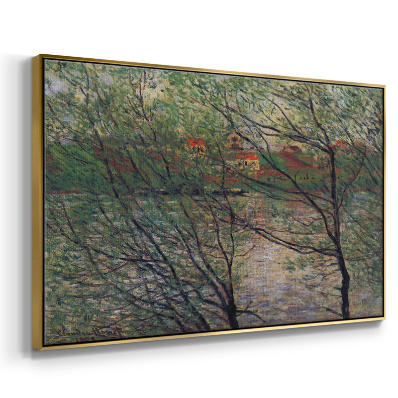 "His Bank, The Island De La Grande Jatte", reproduction d'art encadrée sur toile par Claude Monet, H 25 po x l 37 po x P 2 po