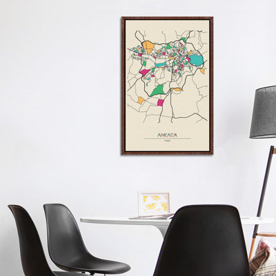 Ankara, Turkey Map by Ayse Deniz Akerman - Print on Canvas