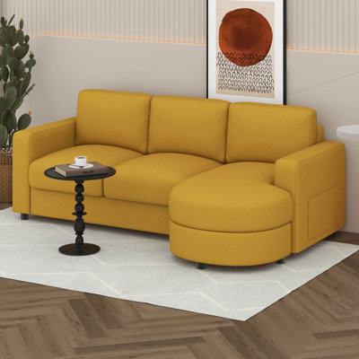 84.6" Modern Sectional Sofa, L-Shaped Sofa Couch With A Curved Chaise Lounge, USB Ports And Side Storage Pockets
