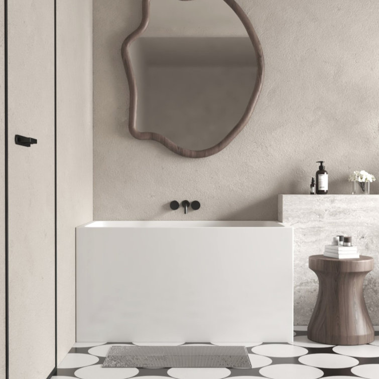 47" x 27.6" Standard Rectangular Freestanding Soaking Acrylic Small Bathtub with Integrated Seat for Small Space