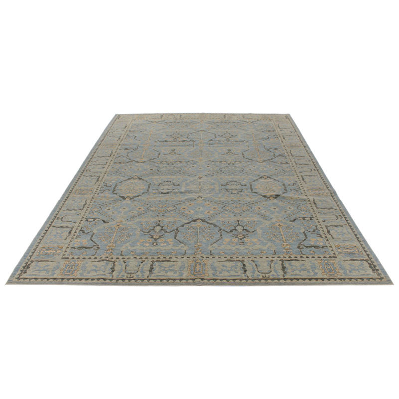Tapis turc bleu clair et beige 9 x 12