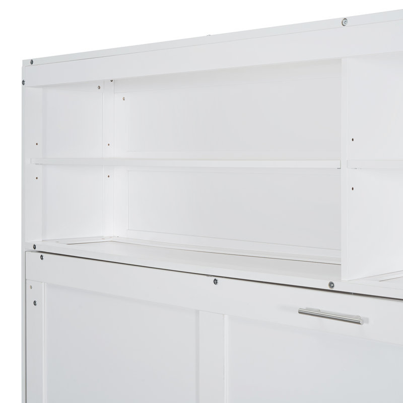 Grand lit escamotable avec canapé et tablettes, Blanc