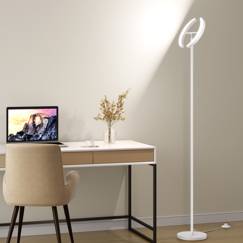 Lampe sur pied à double DEL 74 po avec télécommande, Blanc