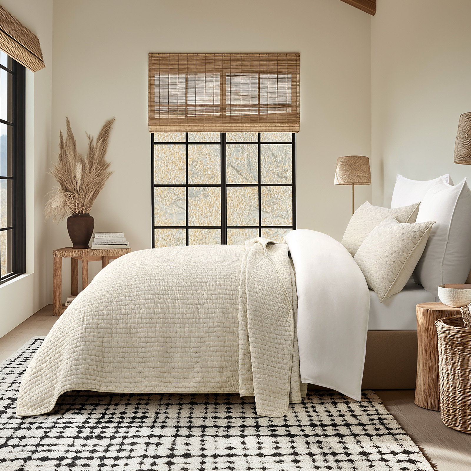 Cotton Quilt Set, Flax Beige, Oversized California King + 2 Shams