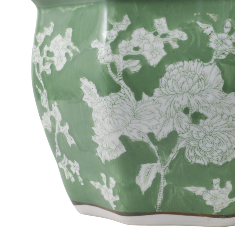 Ceramic Planters Floral Pattern Indoor Outdoor Decorative Garden Pots For Home And Garden Display Use Set Of 3 - 9", 8", 7" Green