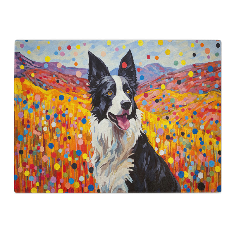 Border Collie Colour Field  Glass Chopping Board