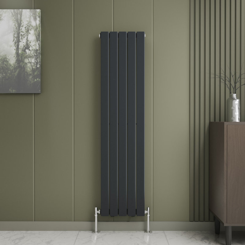 iBathUK Belgravia Vertical Single Slim Flat Panel Radiator, 1600cm H x 380cm W x 52cm D, Grey
