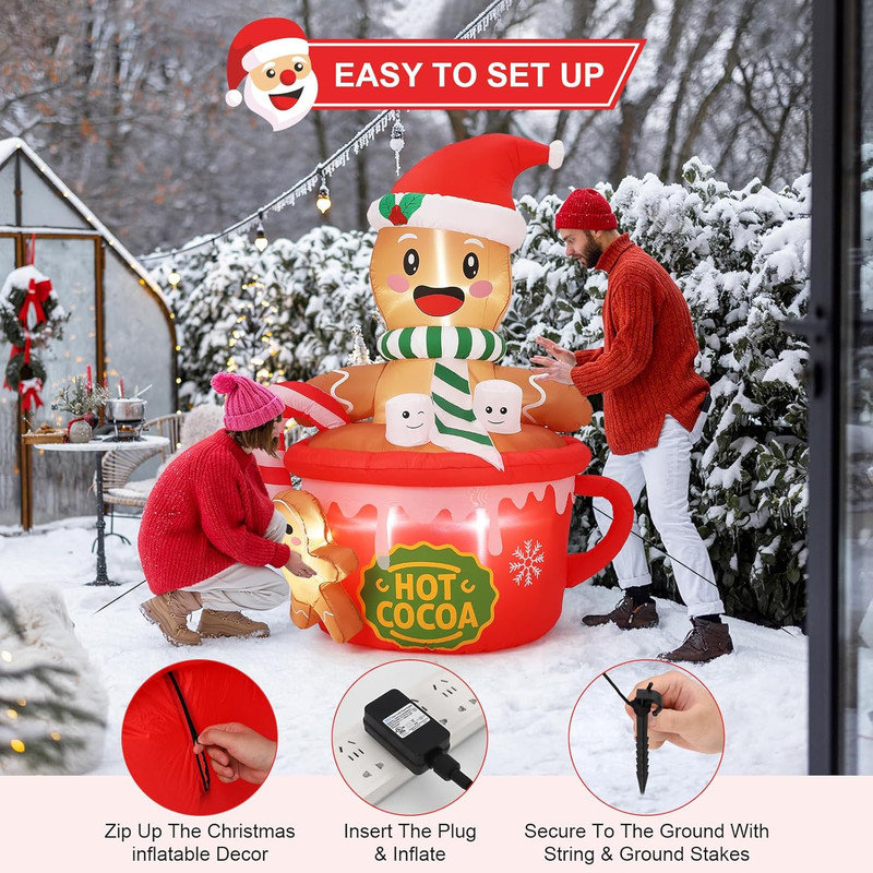 Décorations de Noël gonflables pour homme en pain d'épice 6 pi