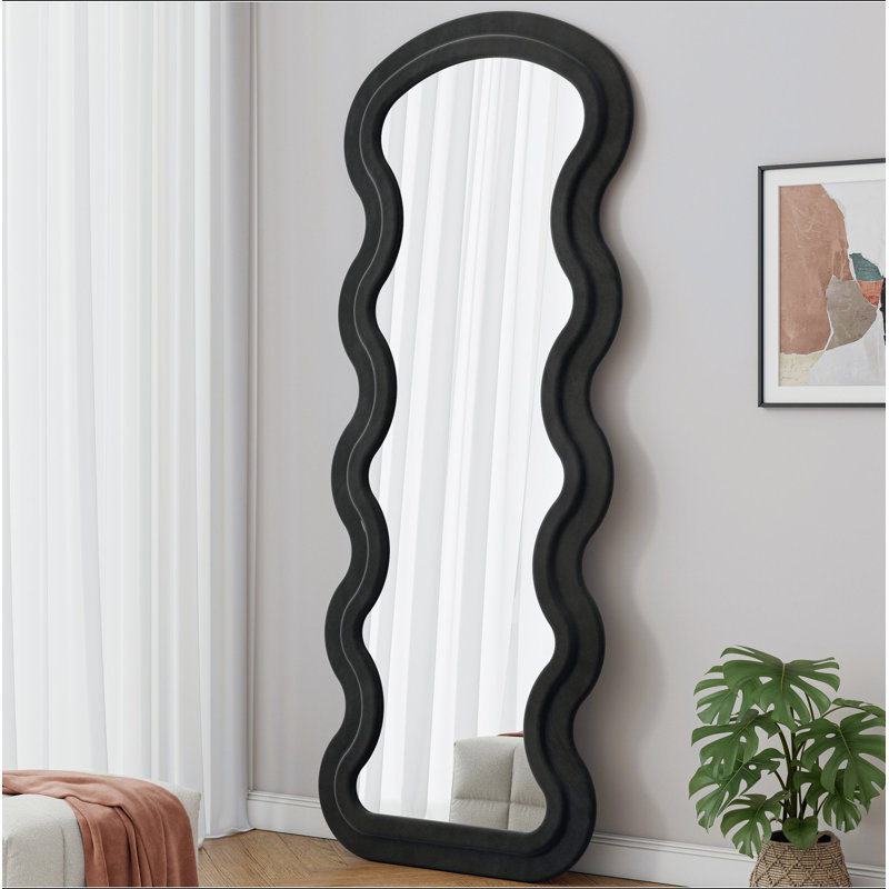 Flannel Full Length Wave  Floor Mirror  For Bedroom Living Room Hanging Or Against The Wall Black, Black