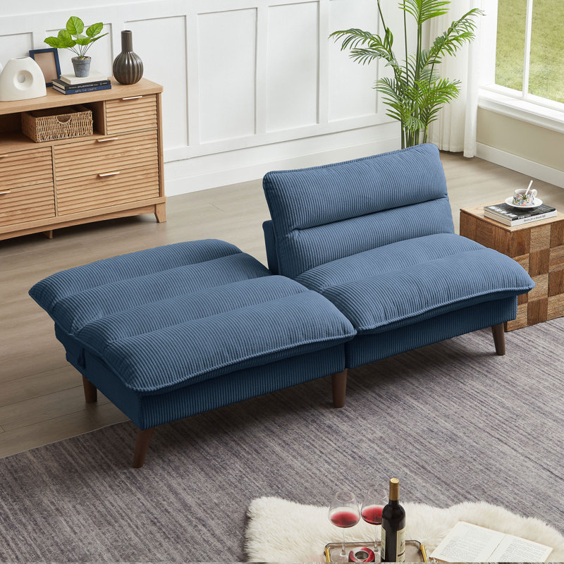 72.4" Cordury Soft Armless Futon Sofa Bed, Blue Corduroy