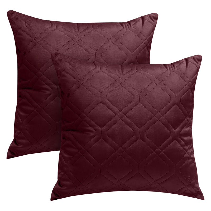 Aspire Homeware Diamond-Pattern Square Velvet Cushion Cover, Burgundy, Pack of 2