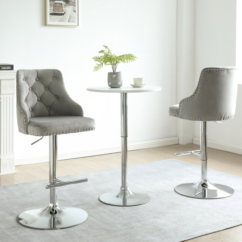Cano Swivel Upholstered Adjustable Height Counter Stool, Light Grey