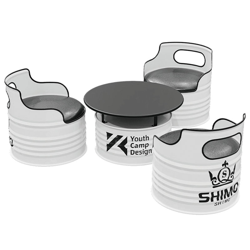 Table et chaises de style industriel, Blanc, Blanc / Noir