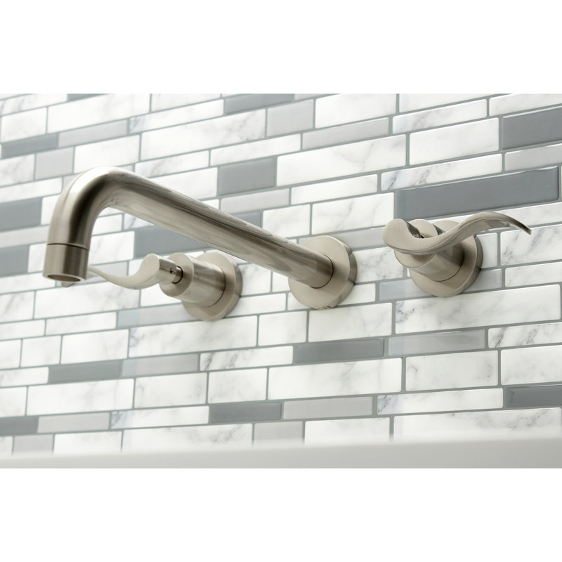 Kingston Brass NuWave Two-Handle 3-Hole Wall Mount Roman Tub Faucet, Brushed Nickel