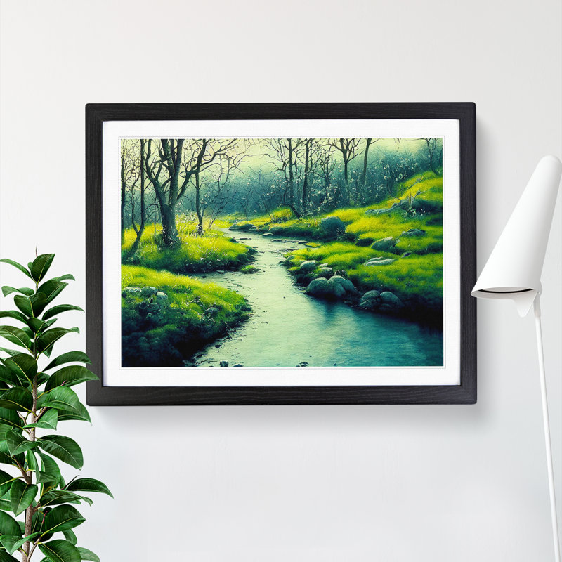 Summer Forest Stream Vol.2 - Single Picture Frame Print, Black Framed, 46cm H x 64cm W x 2cm D