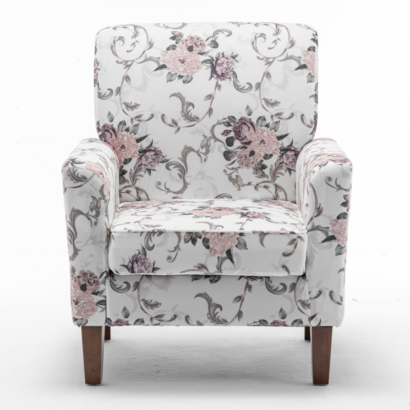 Zona Upholstered Armchair, White Flower Polyester